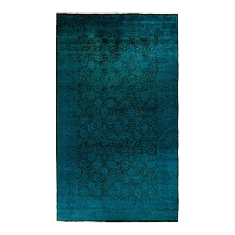 Overton Hand Knotted Wool Vintage Inspired Modern Contemporary Overdyed Green Area Rug - 8' 2" x 14' 5"
