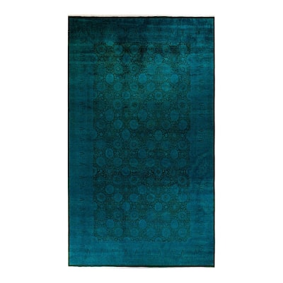 Overton Hand Knotted Wool Vintage Inspired Modern Contemporary Overdyed Green Area Rug - 8' 2" x 14' 5"