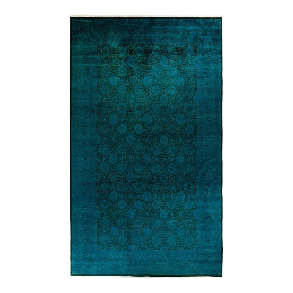 Overton Hand Knotted Wool Vintage Inspired Modern Contemporary Overdyed Green Area Rug - 8' 2" x 14' 5"