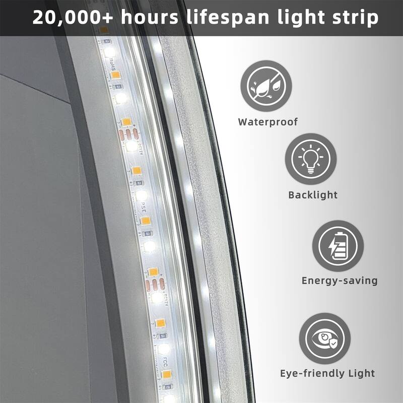 Backlit Round LED Lighted Bathroom Mirror Smart Touch Anti-Fog Wall Makeup Mirror with Aluminum Frame