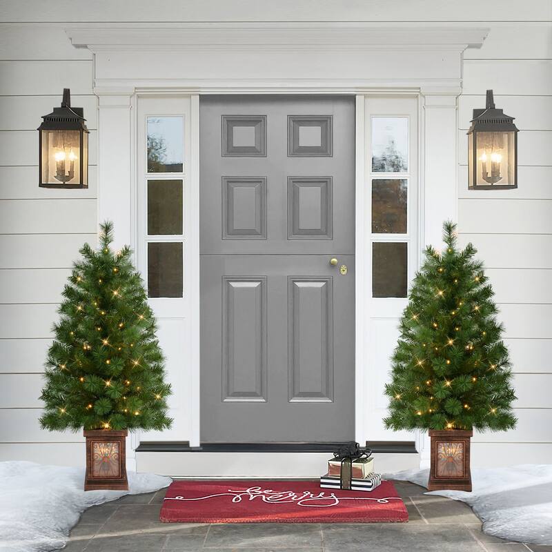 Puleo International Set of 2 Artificial Battery-Operated Pre-Lit Potted Christmas Trees - 3.5 Foot