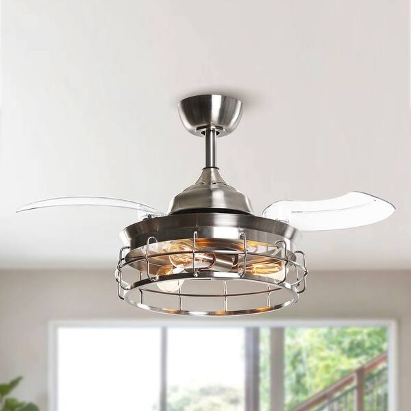 slide 2 of 9, 36" Industrial Retractable 3-Blade Ceiling Fan Chandelier with Remote