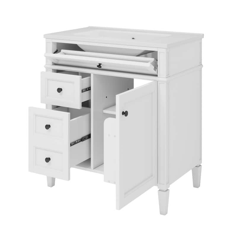30" Modern Bathroom Vanity with Top-Mounted Sink, Featuring Two Drawers, A Tip-Out Drawer, And A Sleek Single-Sink Design .