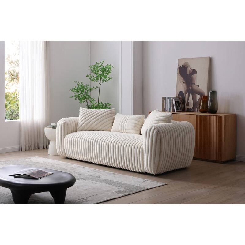 Cancun 94 in. Pillow Top Arm Polyester Straight Sofa in White