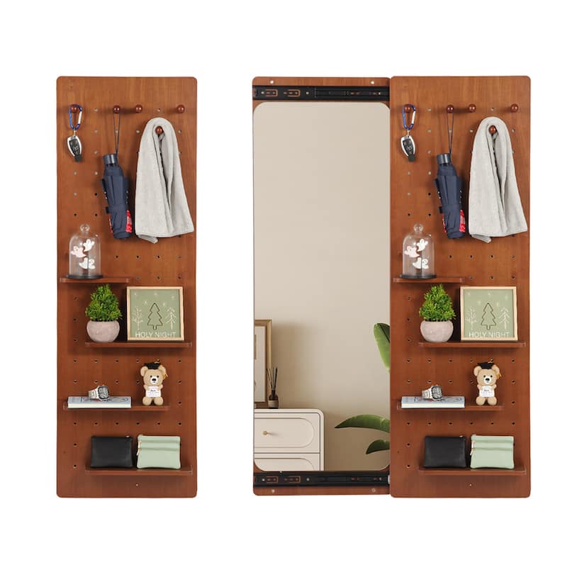 Wall Mounted Full Length Mirror, Full Body Mirror with Shelf, Full Body Mirror with Hook Wall Mounted Mirror