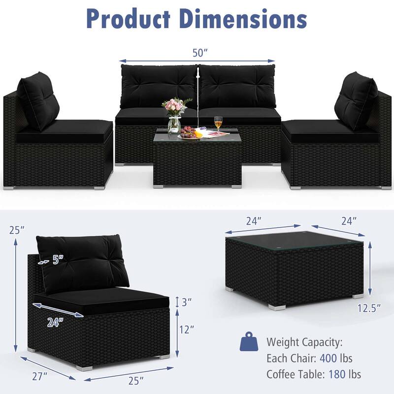 Costway 5 Piece Outdoor Furniture Set with Seat & Back Cushions - See Details