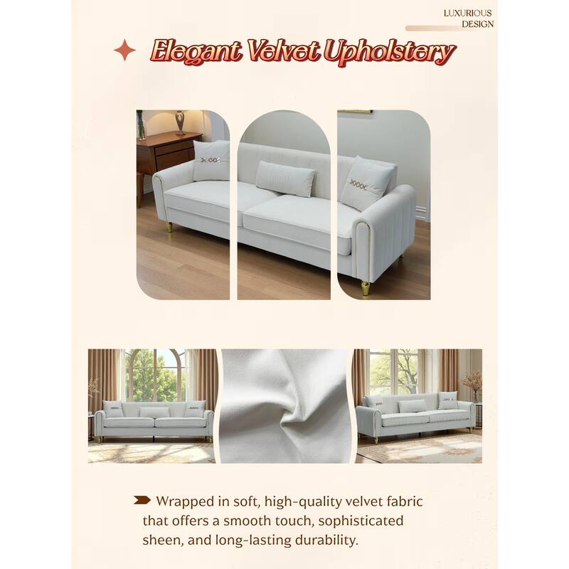 87.4" Luxury Loveseat Sofa with Metal Legs, Round Arms