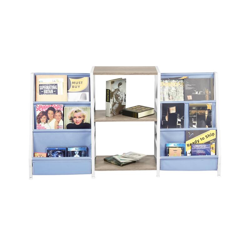 Homy Casa Kids Book Display Shelf with 3 Tiers & Fabric Pockets