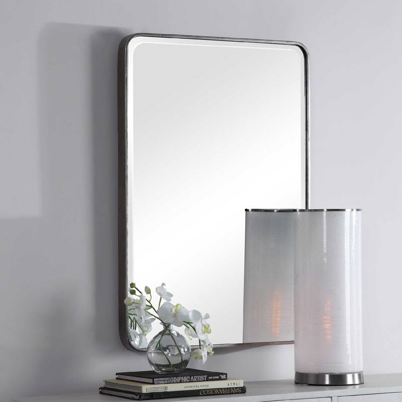 distressed rectangular wall mirror 36" silver and clear