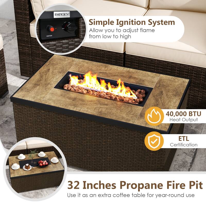 Gymax Set Of 7 Furniture Set w/32'' Fire Pit Table & Propane Tank