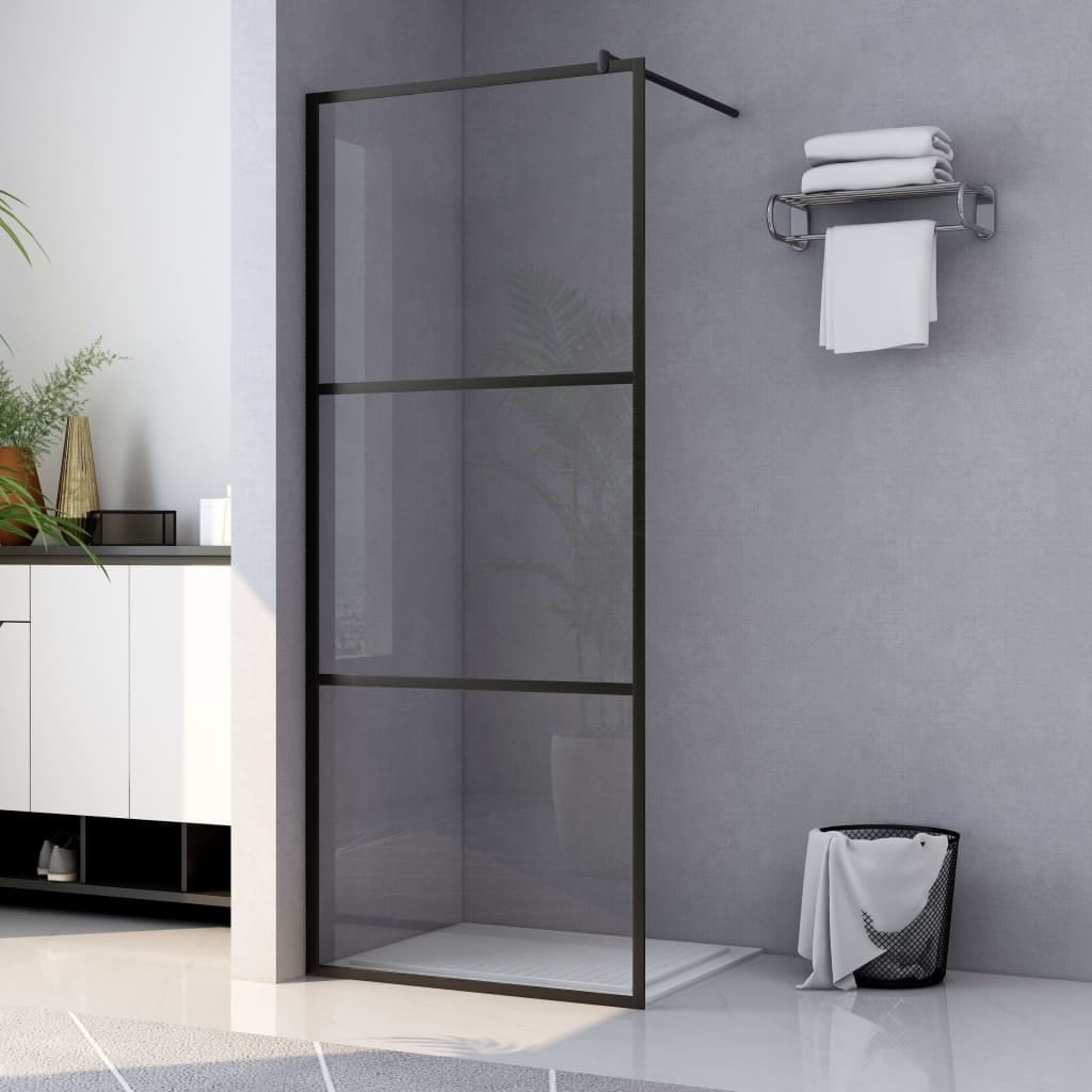vidaXL Walk-in Shower Wall with Clear ESG Glass Black 31.5"x76.8" - 31.5" x 76.8"