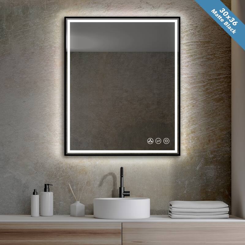 Fogless Color and Brightness Adjustable LED Mirror - 30x36 - Matte Black