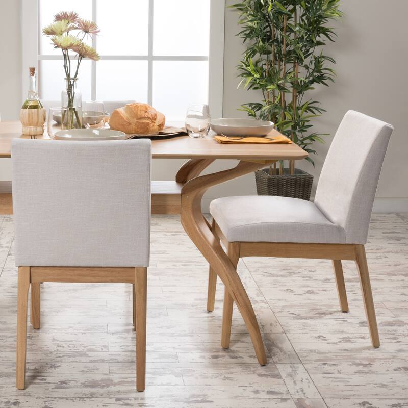 Upholstered Dining Chairs, Fabric Armless Chair with Wooden Legs, Kitchen Side Chairs, Set of 2