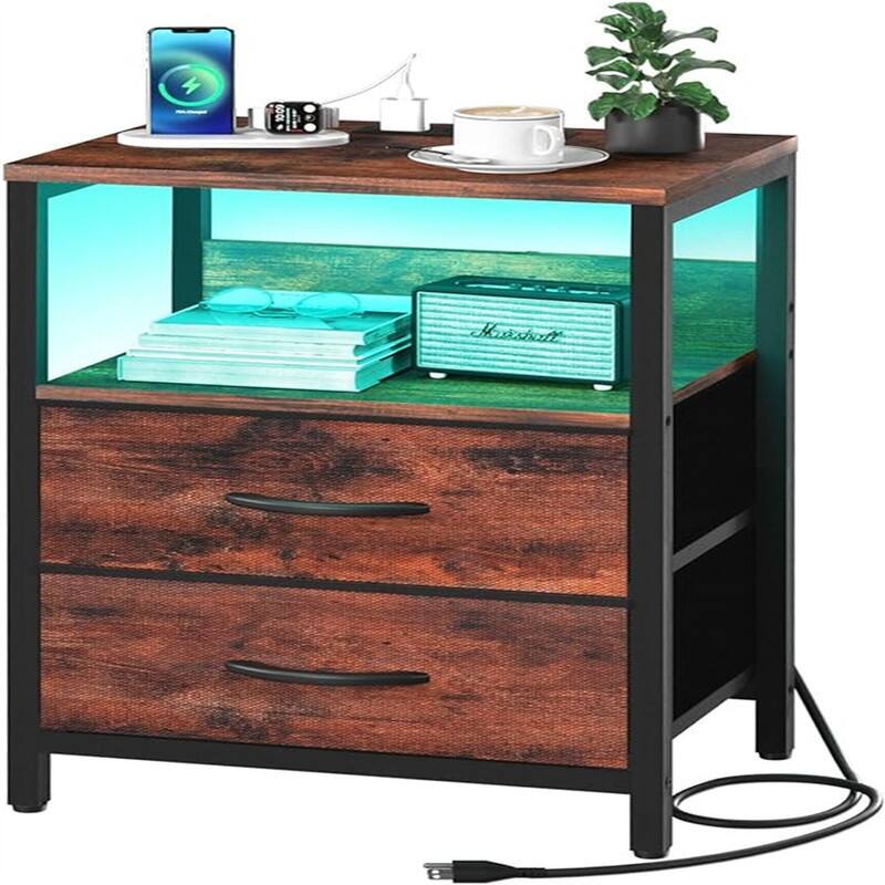 Nightstand with Charging Station - Berry Brown
