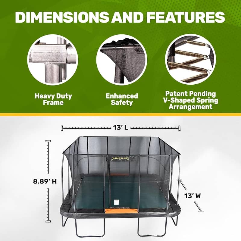 Rectangular Pro Trampoline with Complete Enclosure - Advanced Spring Layout for Superior Jumping Experience - 156
