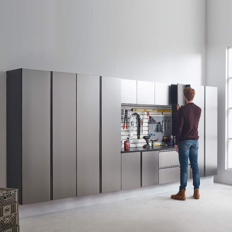 Nova Series Wood Utility Storage Garage Cabinet in Metallic Gray / Nova Series Wall Mounted Wood Utility Storage Garage Cabinet