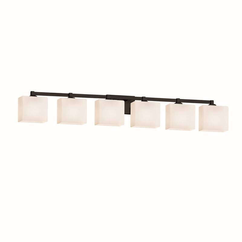 Justice Design Fusion Regency 6-Light Matte Black Bath Bar, Opal Rectangle Shade - Matte Black