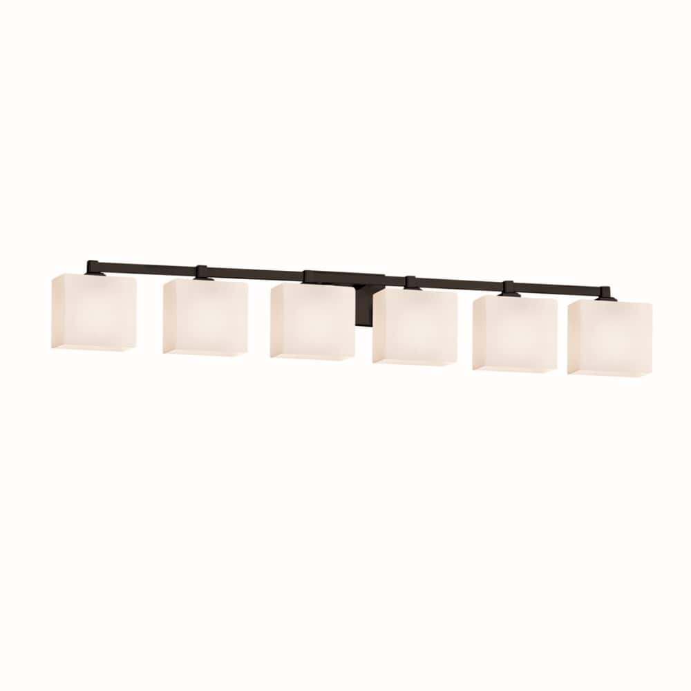 Justice Design Fusion Regency 6-Light Matte Black Bath Bar, Opal Rectangle Shade