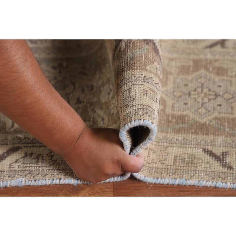 Distressed Tabriz Persian Vintage Area Rug Handmade Beige Wool Carpet - 7'9"x 11'0"