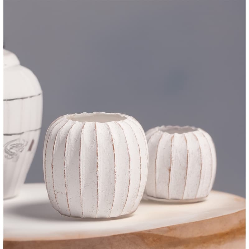 Rustic Fluted Pot White Dia 6.5"- ST - White - White