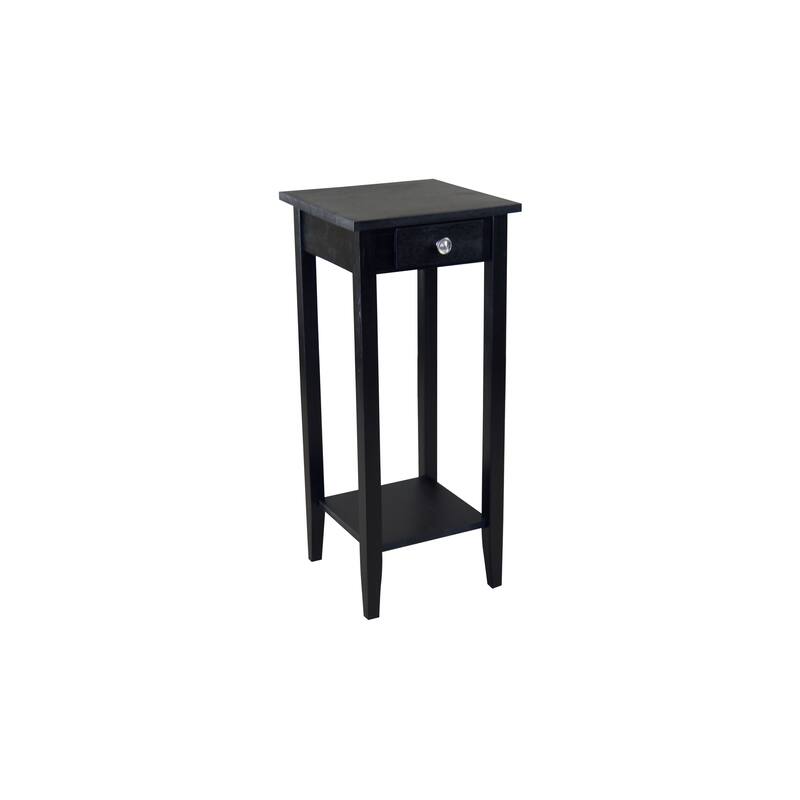 2-Tier Solid Acacia Wood Plant Table with Drawer - Black