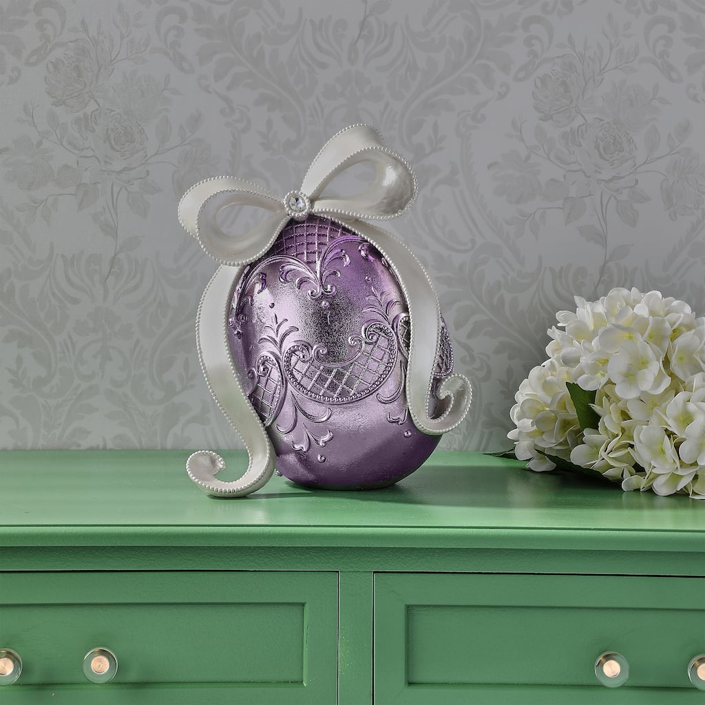 12.5" Resin Egg With Bow And Jewel