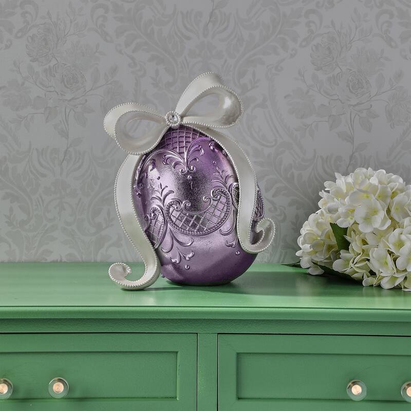 12.5" Resin Egg With Bow And Jewel