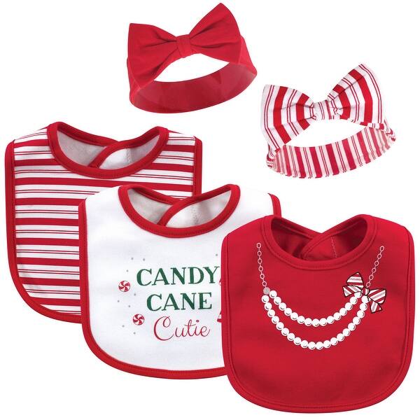 slide 1 of 1, Little Treasure Baby Girl Cotton Bib and Headband Set 5pk, Candy Cane Cutie, One Size - Candy Cane Cutie - One Size One Size - Candy Cane Cutie