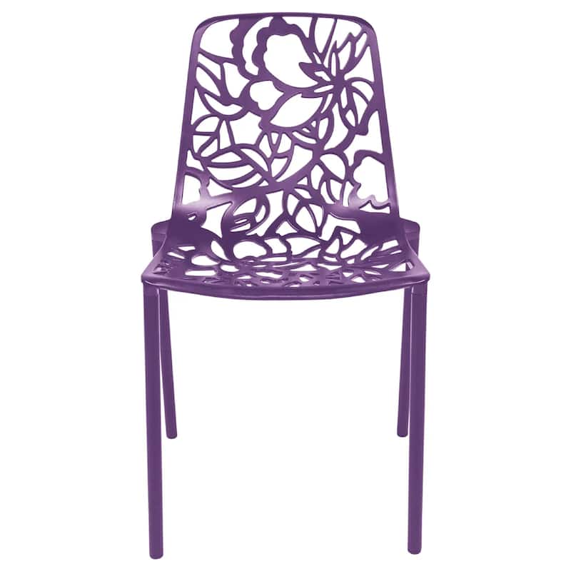 Devon Aluminum Floral Cutout Stackable Dining Chair for Dining Room, Patio, or Garden