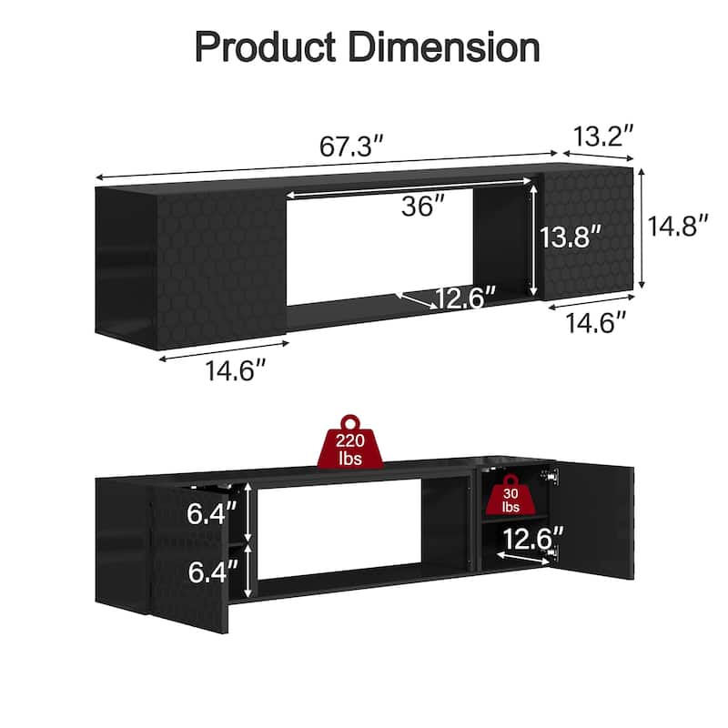 67" Wall Mount Floating TV Stand up to 80 in