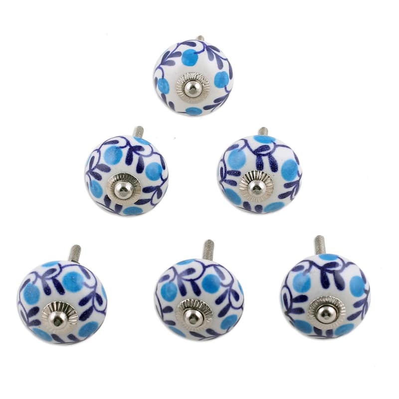 Novica Handmade The Forest Blue Ceramic Knobs (Set Of 6)