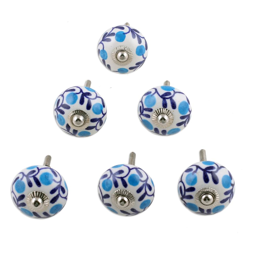 Novica Handmade The Forest Blue Ceramic Knobs (Set Of 6)
