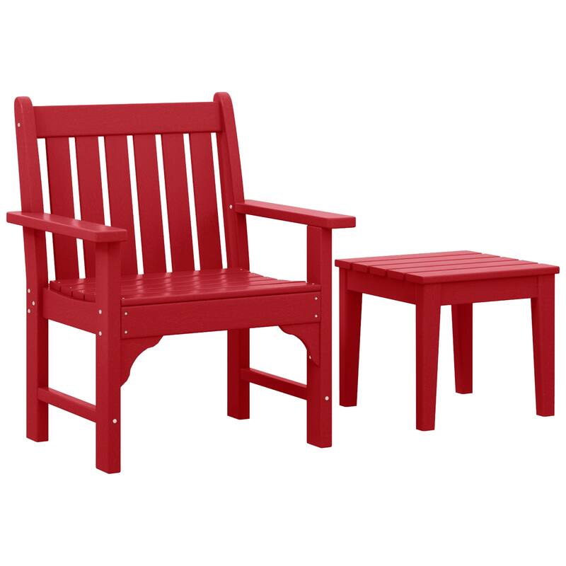 Laguna Outdoor Patio Garden Arm Chair Set with Side Table - Red