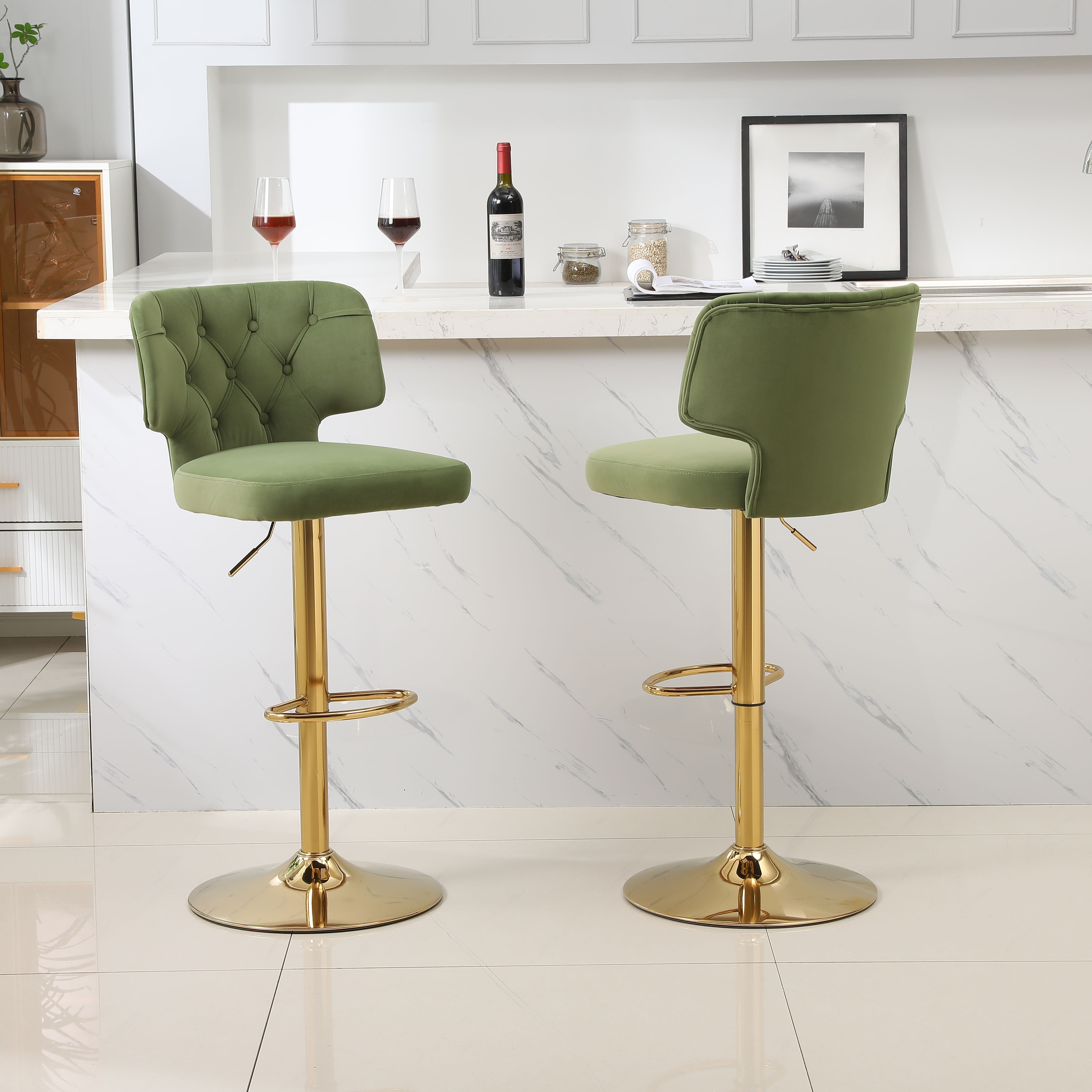 Adjustable Swivel Velvet Counter Height Chairs Set of 2 On Sale
