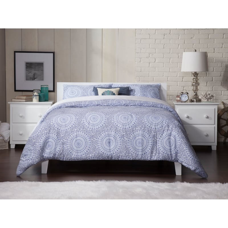 Full Size Platform Bed with Trundle & USB - Low Profile Wood Bed Frame, White Finish