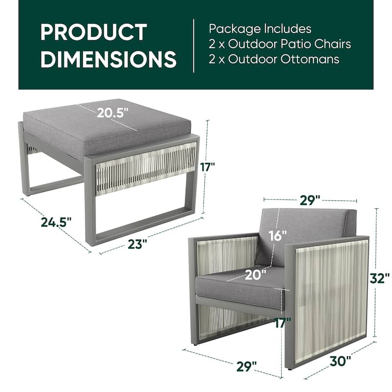 Pocassy 4-Piece Outdoor 5 Inch Patio Chair with Ottoman