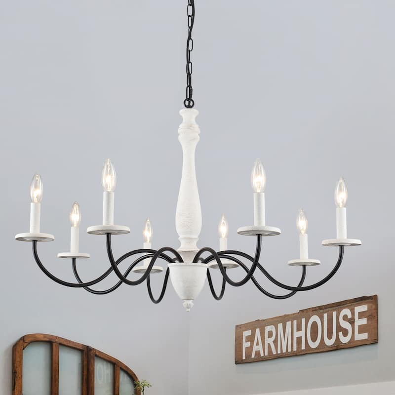 Modern Farmhouse Chandelier, 8-Light Candle Chandelier for Living Room Kitchen Island Dining Foyer - W37.4"x H20.47"