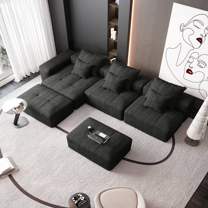Modern Oversized Modular Chenille Sectional Sofa with Cushions and 6 Pillows for Living Room
