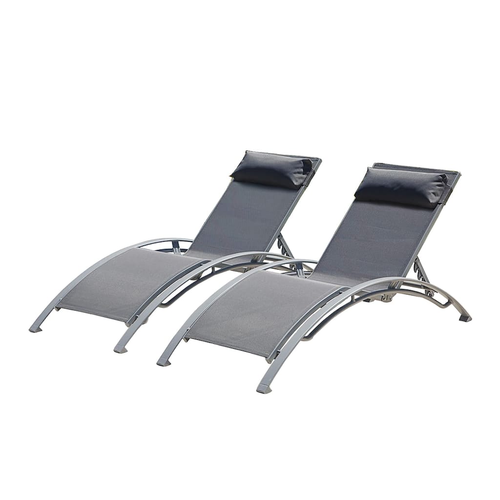 2-Piece Outdoor Chaise Lounge Set with Adjustable Backrest and Removable Pillow, Patio Recliner Chair for Beach Pool Poolside