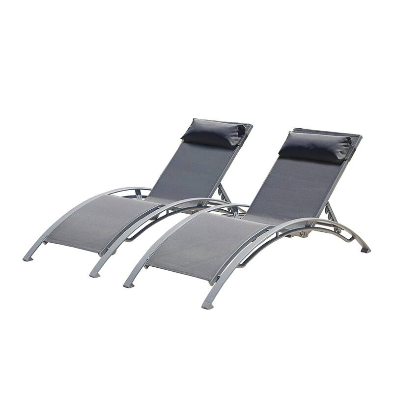 GDFStudio - Noah Adjustable Outdoor Chaise Lounge Patio Recliner Chair Set of 2 - Dark Gray 