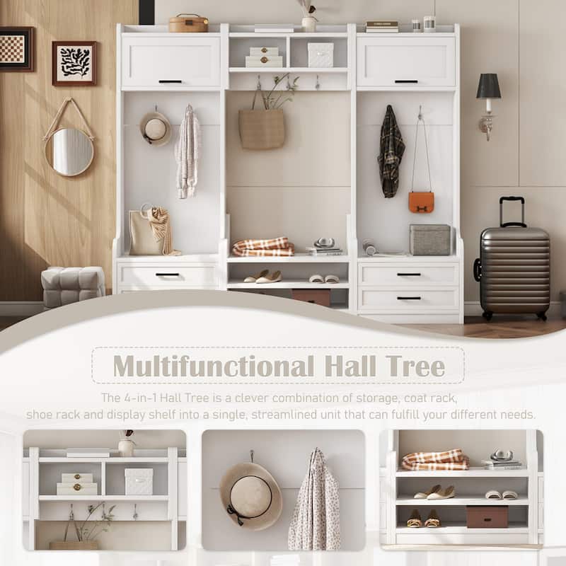 GDFStudio - Janet 4 in 1 Detachable Hall Tree with Coat Hooks, Storage Cabinet and Shoe Bench for Entryway or Hallway