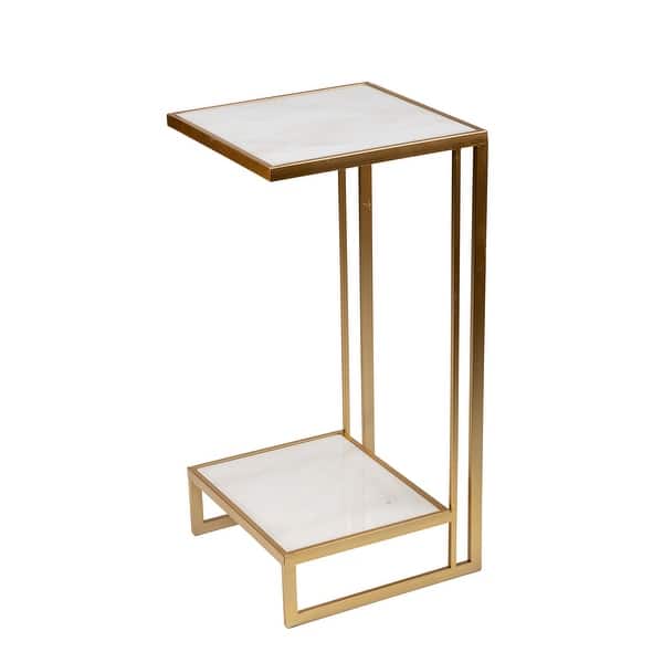 HomeView Design 2 Tier Marble End Table w/Metal Stand, 28.3in H Bed