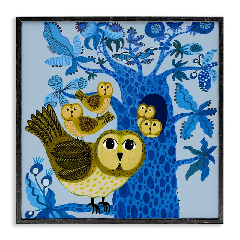 Stupell Playful Owls in Tree Framed Giclee Art Design By Kay Widdowson - 17 x 17 - Black