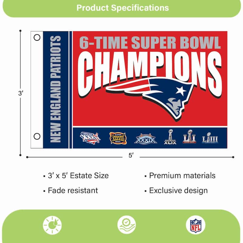 New England Patriots Single Sided Flag w/ 2 Grommets, 3'x5'