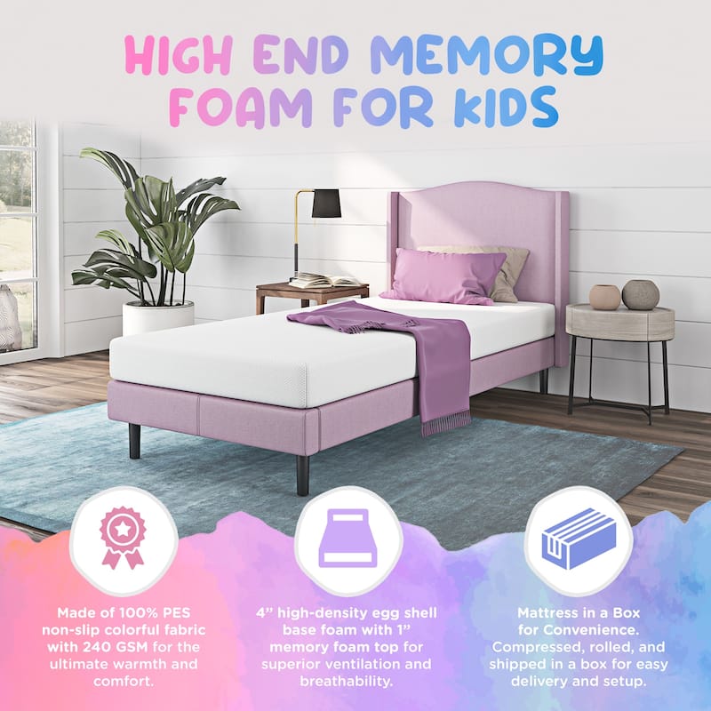 Nap Queen Rainbow 5" Memory Foam Twin Mattress, Pink