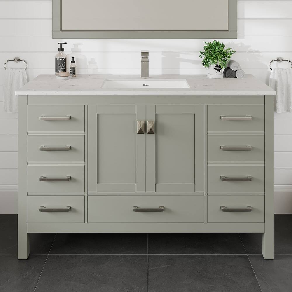 Eviva London 54"W x 21"D Bathroom Vanity with Carrara Quartz Top