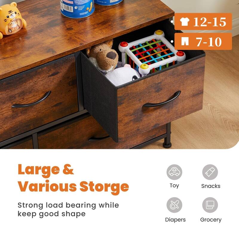 Modern 5 Fabric Drawer 11.8 in. Wide Chest of Drawers with Open Shelf & TV Stand for 45 Inch TV Living Room