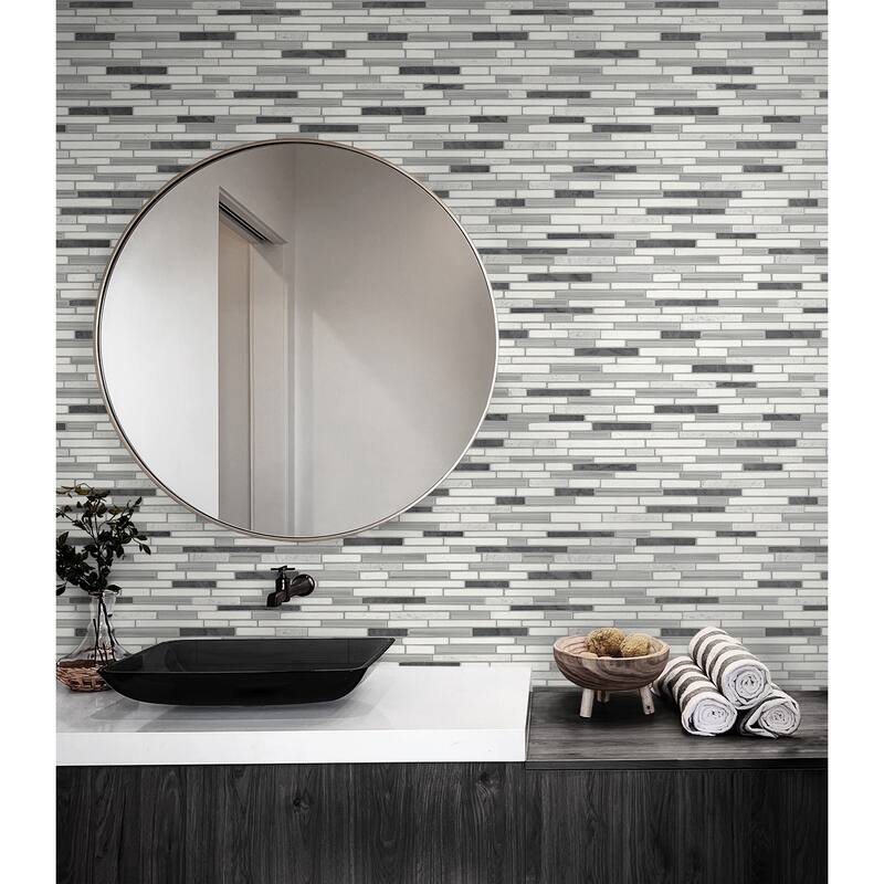 NextWall Faux Mosaic Strip Tile Peel and Stick Wallpaper
