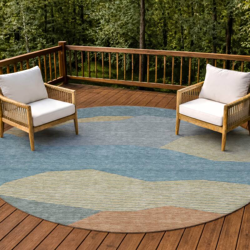 Machine Washable Indoor/ Outdoor Modern Dacono Chantille Rug - Teal - 8' x 8'