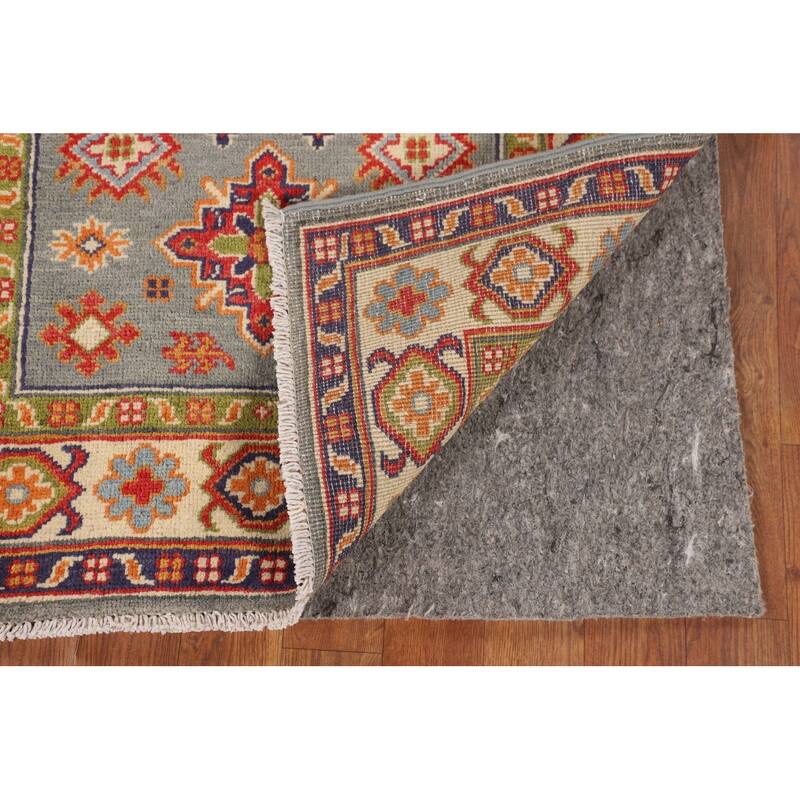 Geometric Kazak Accent Rug Hand-Knotted Grey Wool Carpet - 2'8" x 4'1"